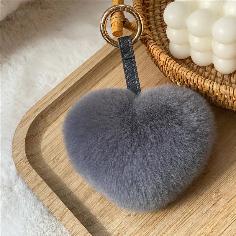 Heart Shaped Faux Mink Key Ring