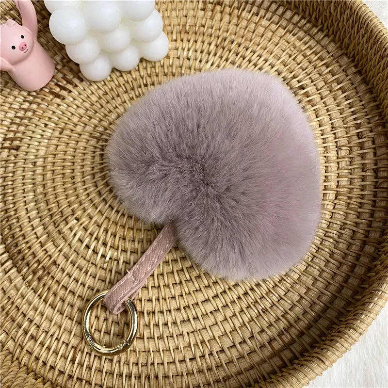 Heart Shaped Faux Mink Key Ring