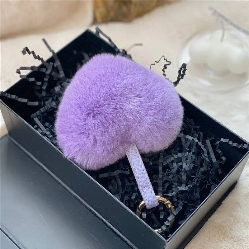 Heart Shaped Faux Mink Key Ring