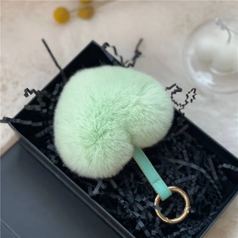 Heart Shaped Faux Mink Key Ring