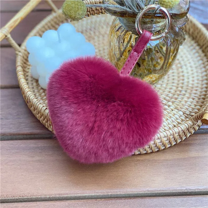 Heart Shaped Faux Mink Key Ring