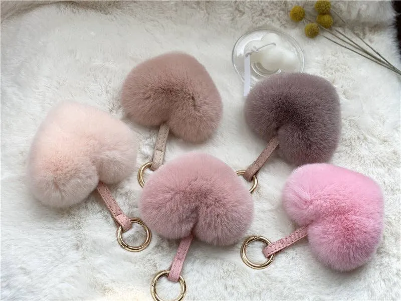 Heart Shaped Faux Mink Key Ring
