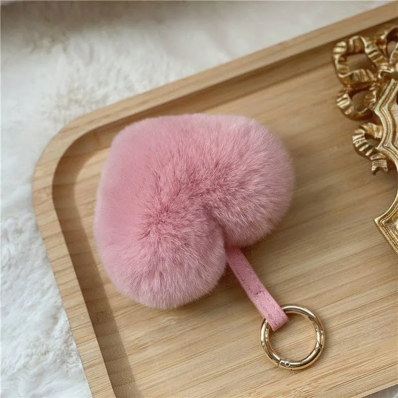 Heart Shaped Faux Mink Key Ring