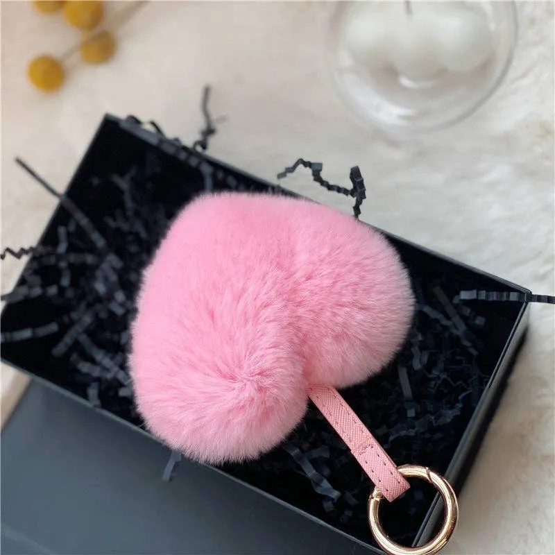 Heart Shaped Faux Mink Key Ring