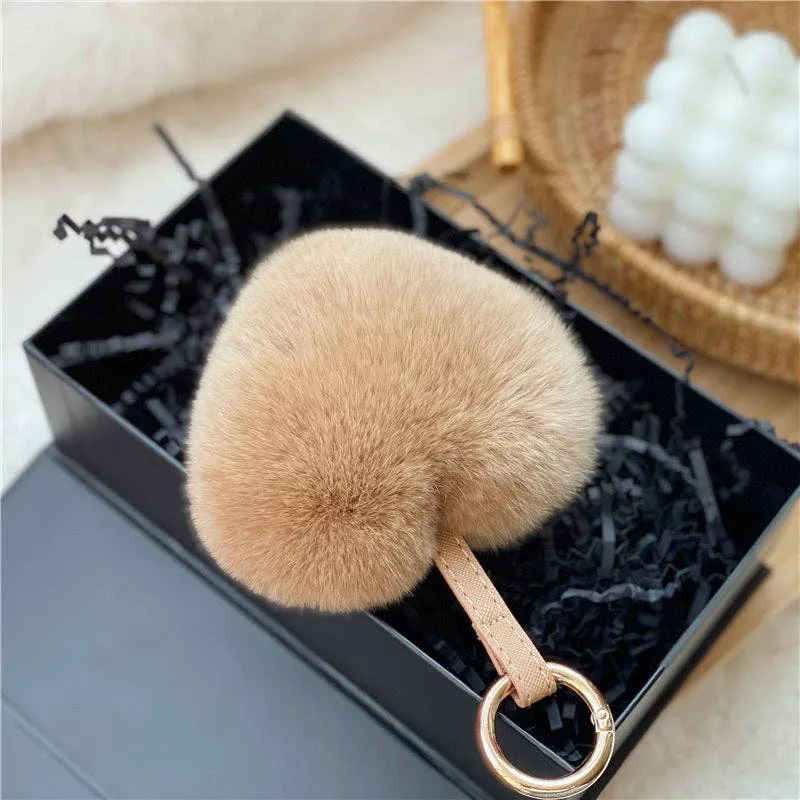 Heart Shaped Faux Mink Key Ring