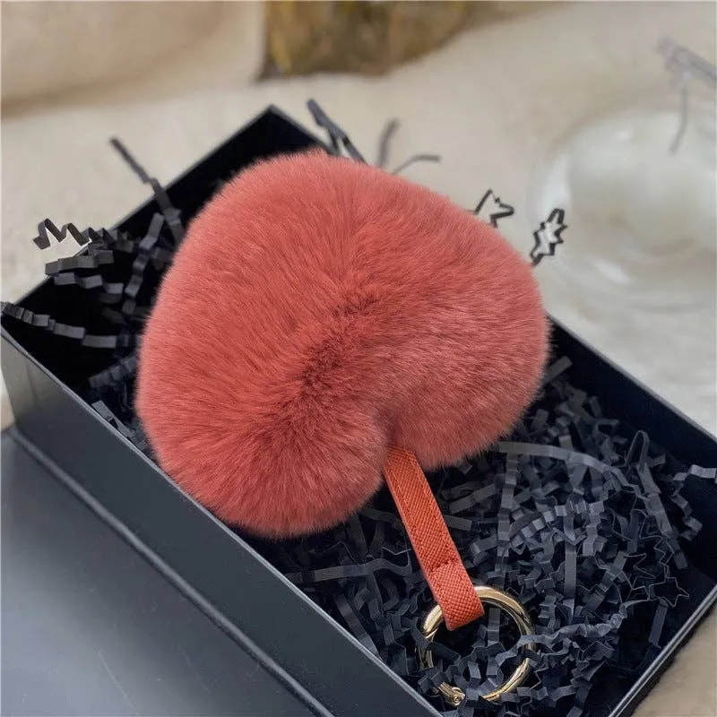 Heart Shaped Faux Mink Key Ring
