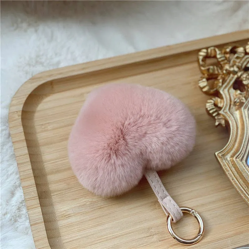 Heart Shaped Faux Mink Key Ring