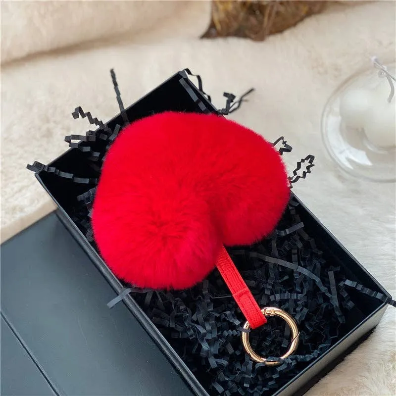 Heart Shaped Faux Mink Key Ring