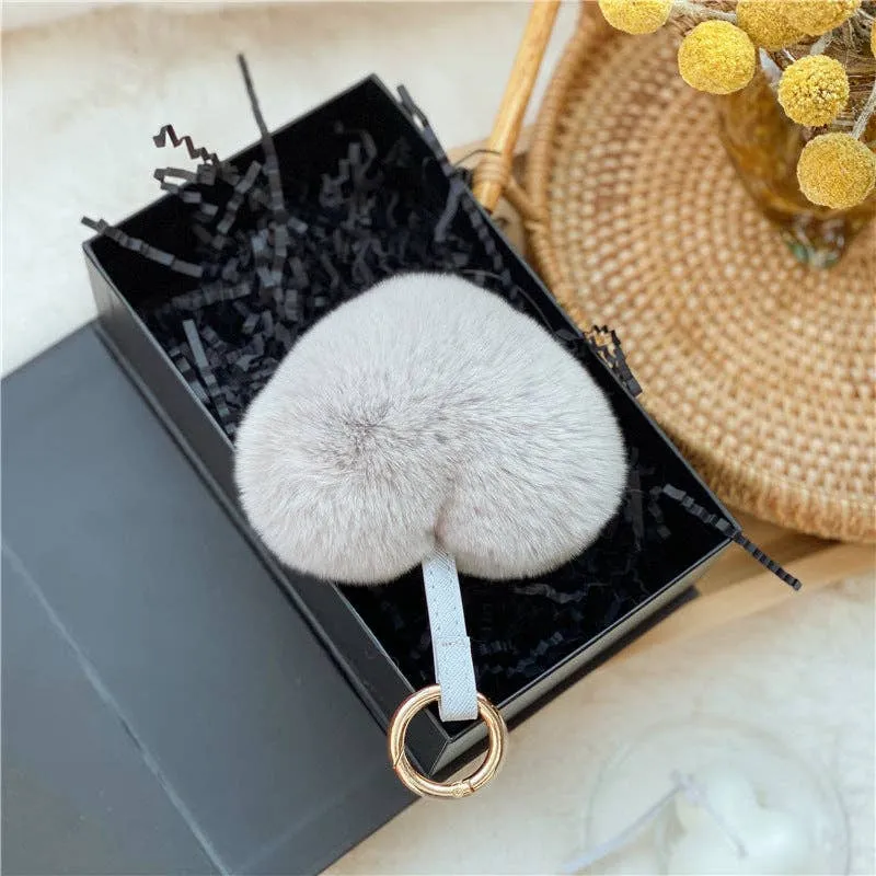 Heart Shaped Faux Mink Key Ring