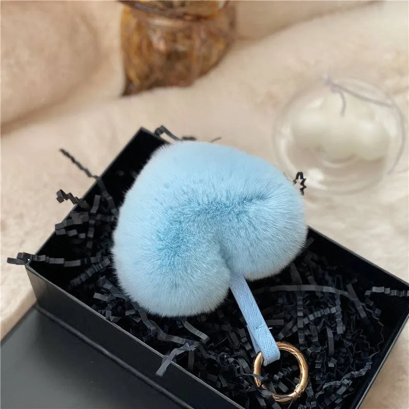 Heart Shaped Faux Mink Key Ring