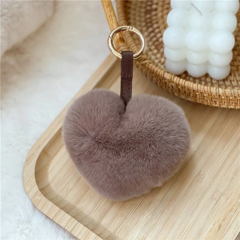 Heart Shaped Faux Mink Key Ring
