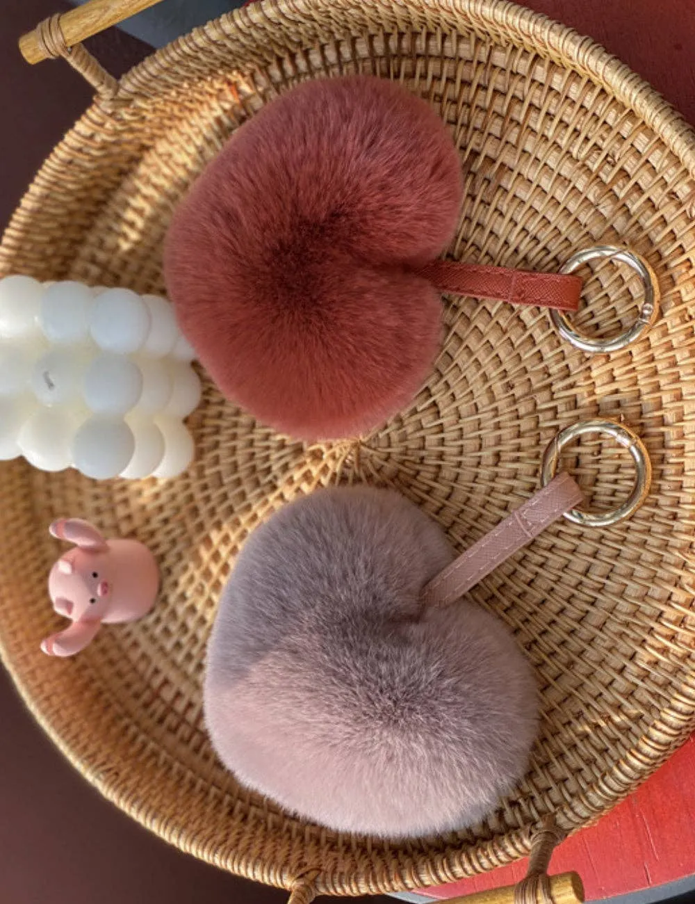 Heart Shaped Faux Mink Key Ring
