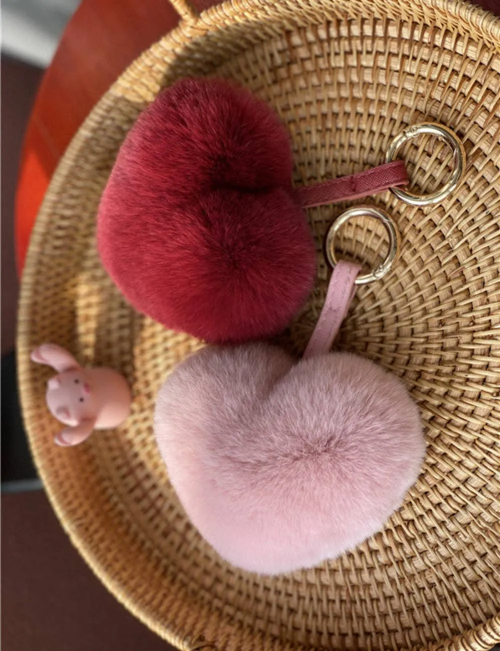 Heart Shaped Faux Mink Key Ring
