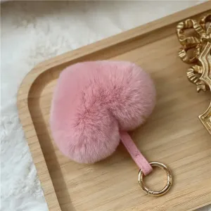 Heart Shaped Faux Mink Pandent Key Ring