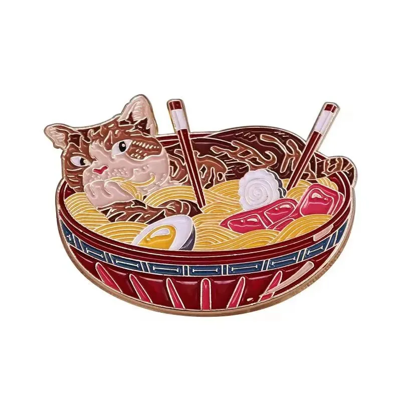 High Quality Funny Ramen Bowl Brooches Cute Animal Food Noodles Enamel Pins Foodies Jewelry Gifts Lapel Pins Fashion Accessories