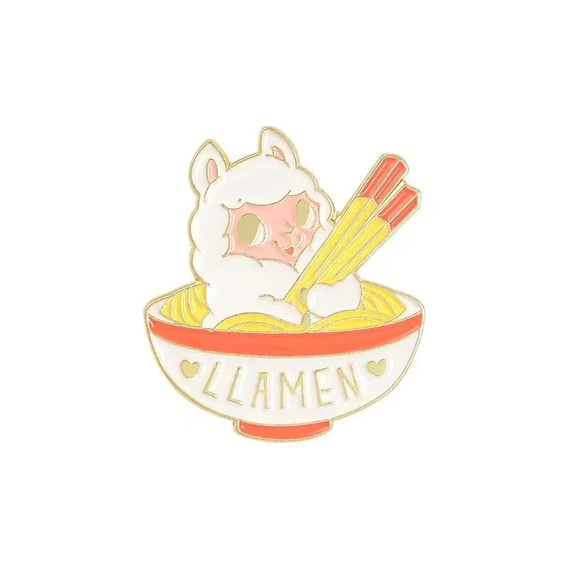 High Quality Funny Ramen Bowl Brooches Cute Animal Food Noodles Enamel Pins Foodies Jewelry Gifts Lapel Pins Fashion Accessories
