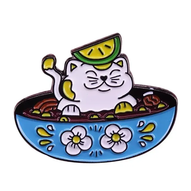 High Quality Funny Ramen Bowl Brooches Cute Animal Food Noodles Enamel Pins Foodies Jewelry Gifts Lapel Pins Fashion Accessories