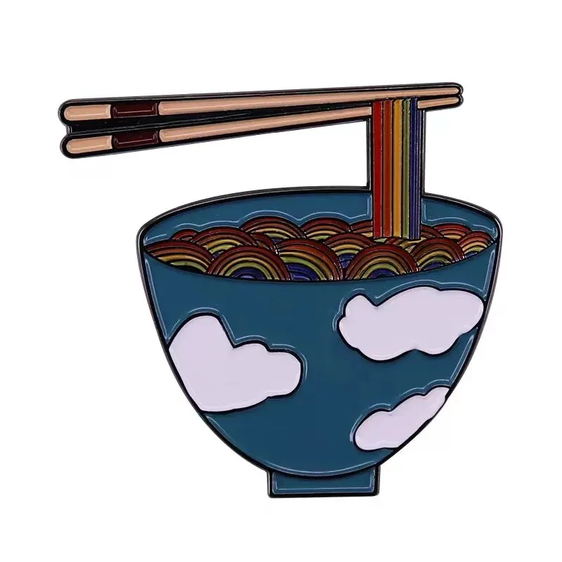 High Quality Funny Ramen Bowl Brooches Cute Animal Food Noodles Enamel Pins Foodies Jewelry Gifts Lapel Pins Fashion Accessories
