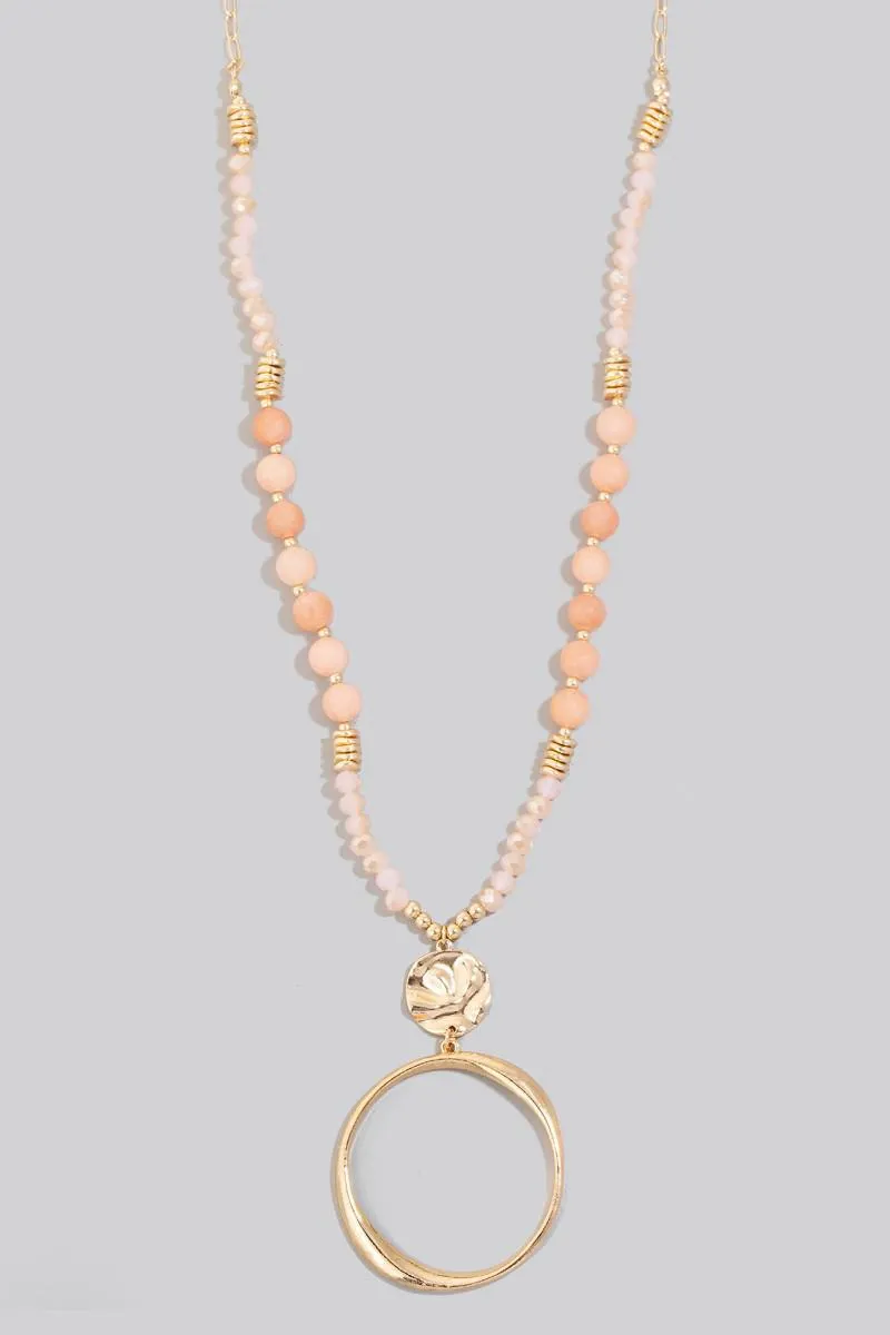Hoop Pendant Stone Beaded Long Chain Necklace