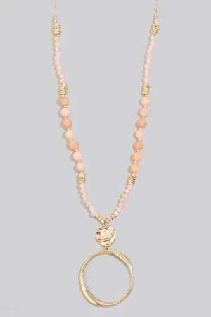 Hoop Pendant Stone Beaded Long Chain Necklace