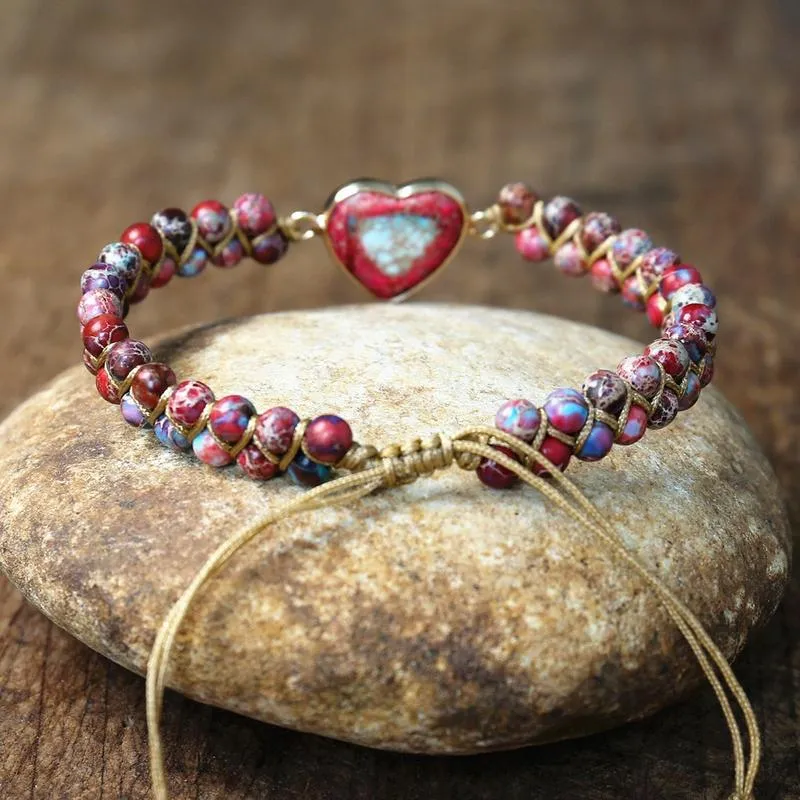 Imperial Stone Heart Shape Charm Bracelets Women Bohemia Yoga String Braided Bracelet Lover Wrap Bracelet Femme Handmade Jewelry