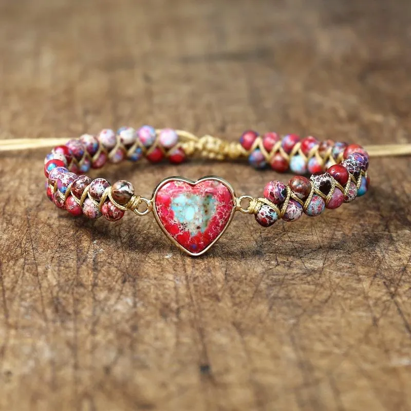 Imperial Stone Heart Shape Charm Bracelets Women Bohemia Yoga String Braided Bracelet Lover Wrap Bracelet Femme Handmade Jewelry