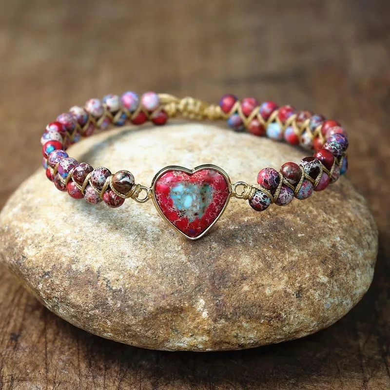Imperial Stone Heart Shape Charm Bracelets Women Bohemia Yoga String Braided Bracelet Lover Wrap Bracelet Femme Handmade Jewelry