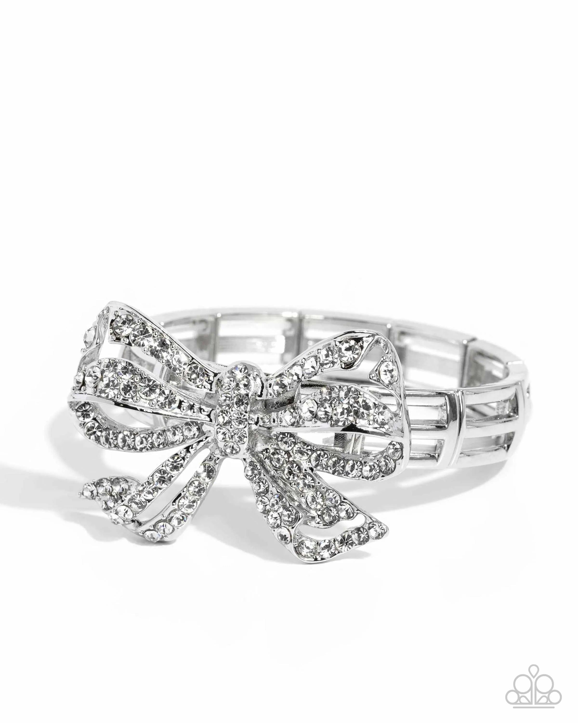 Its All A-BOW-t Me - White - Rhinestone Paparazzi Stretchy Bracelet -  May 2024 Life of the Party Exclusive