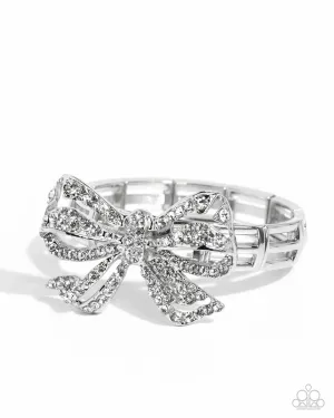 Its All A-BOW-t Me - White - Rhinestone Paparazzi Stretchy Bracelet -  May 2024 Life of the Party Exclusive