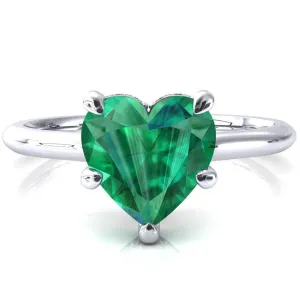Janey Heart Emerald 5 Prongs Claw Floating Halo Inverted Cathedral Ring
