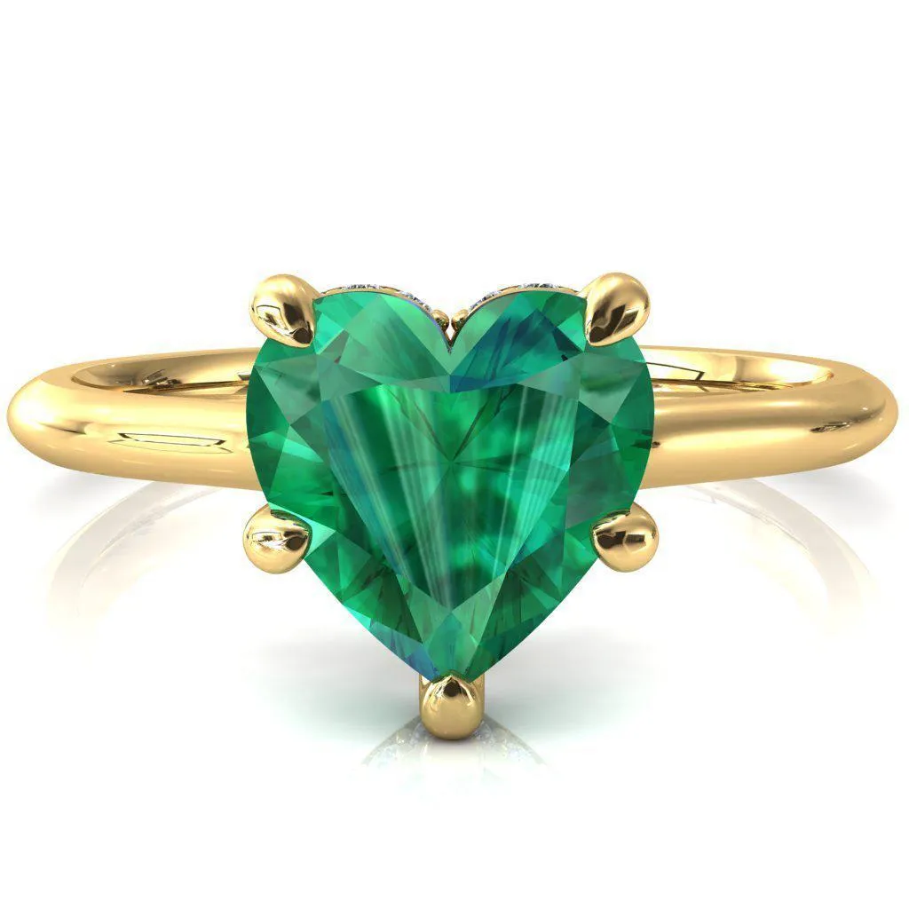 Janey Heart Emerald 5 Prongs Claw Floating Halo Inverted Cathedral Ring