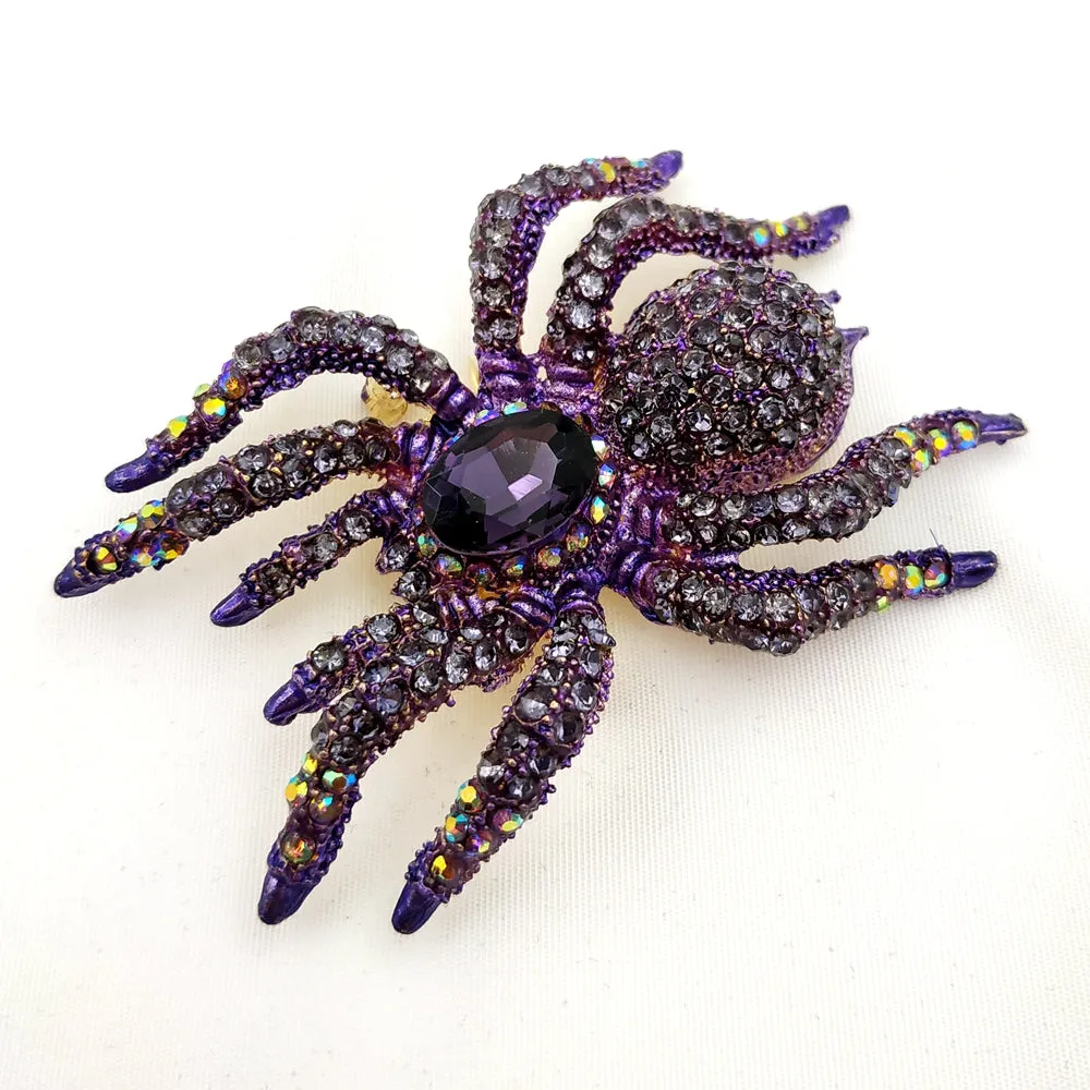 Jewelblings Exquisite AB Accent Oversize Purple Rhinestone Dangerous Spider Brooches Pin Halloween Costume Jewelry