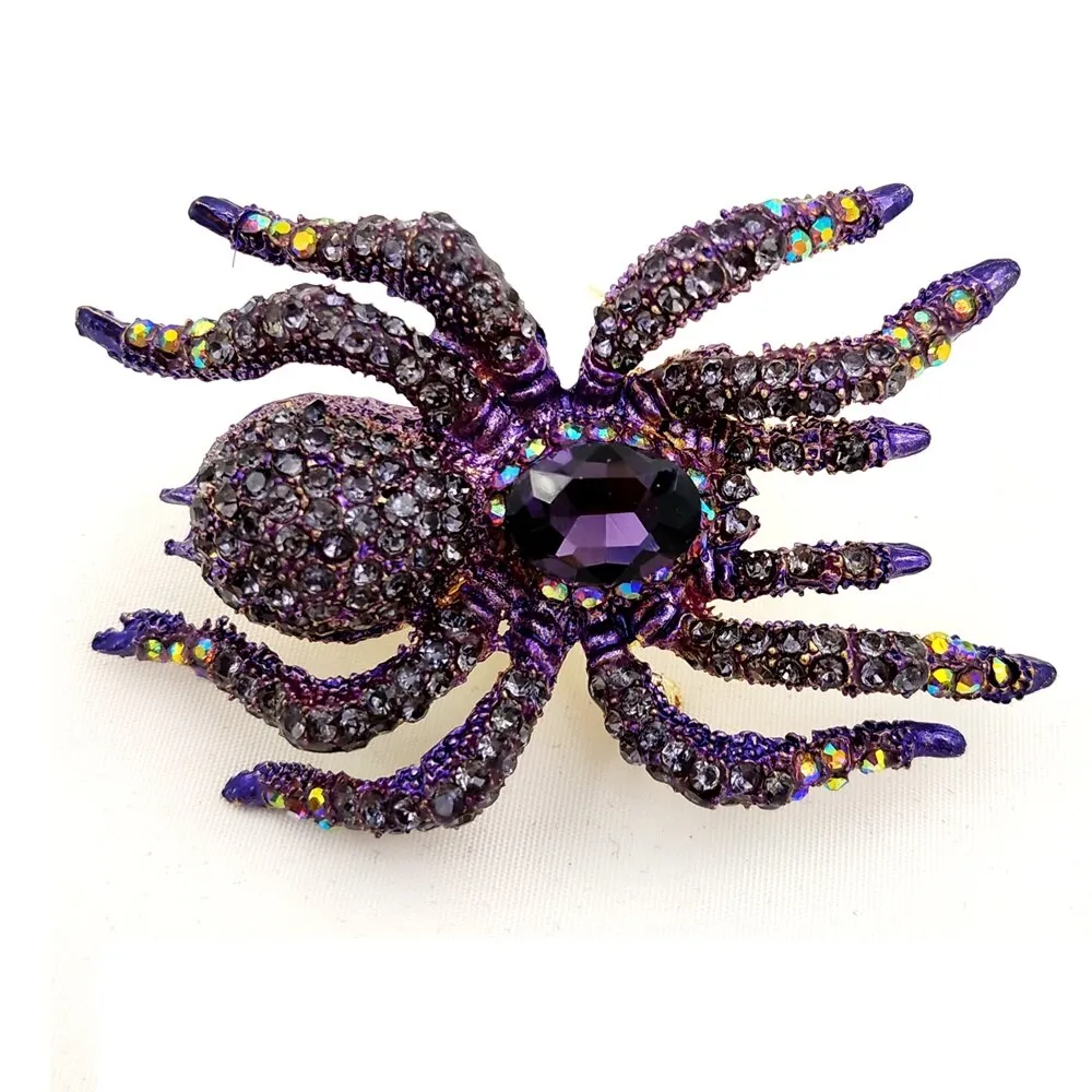 Jewelblings Exquisite AB Accent Oversize Purple Rhinestone Dangerous Spider Brooches Pin Halloween Costume Jewelry