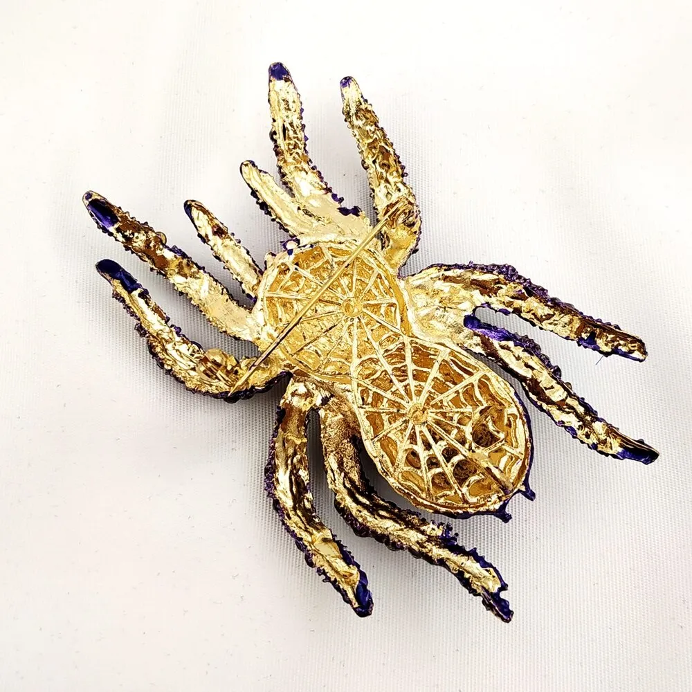 Jewelblings Exquisite AB Accent Oversize Purple Rhinestone Dangerous Spider Brooches Pin Halloween Costume Jewelry