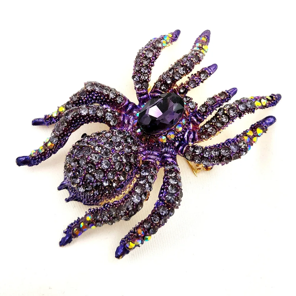 Jewelblings Exquisite AB Accent Oversize Purple Rhinestone Dangerous Spider Brooches Pin Halloween Costume Jewelry