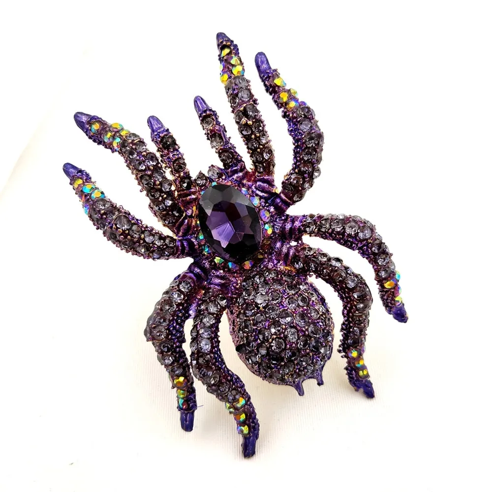 Jewelblings Exquisite AB Accent Oversize Purple Rhinestone Dangerous Spider Brooches Pin Halloween Costume Jewelry