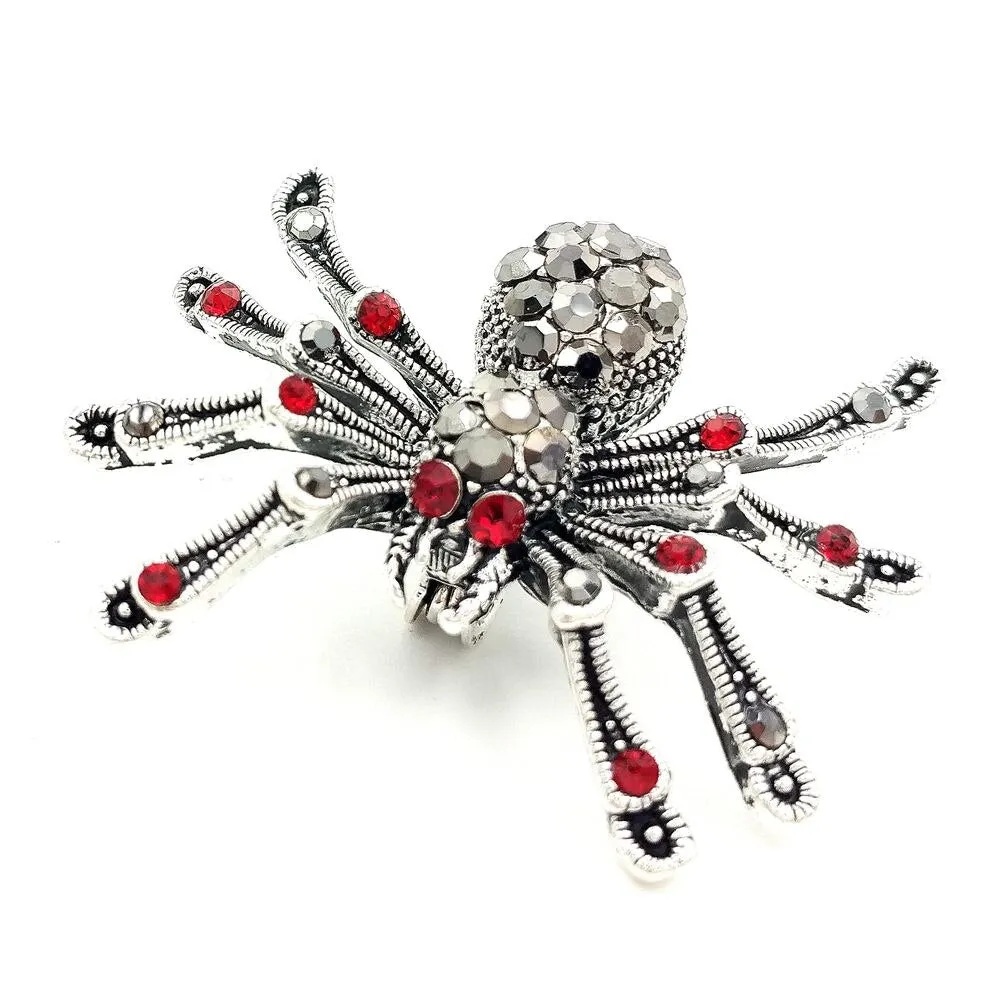 Jewelblings Punk Vintage 2 PCS Small 8- Legged Black Crystal Spider Brooches with Red Stone Halloween Pins for Unisex CostumeGift  Jewelry