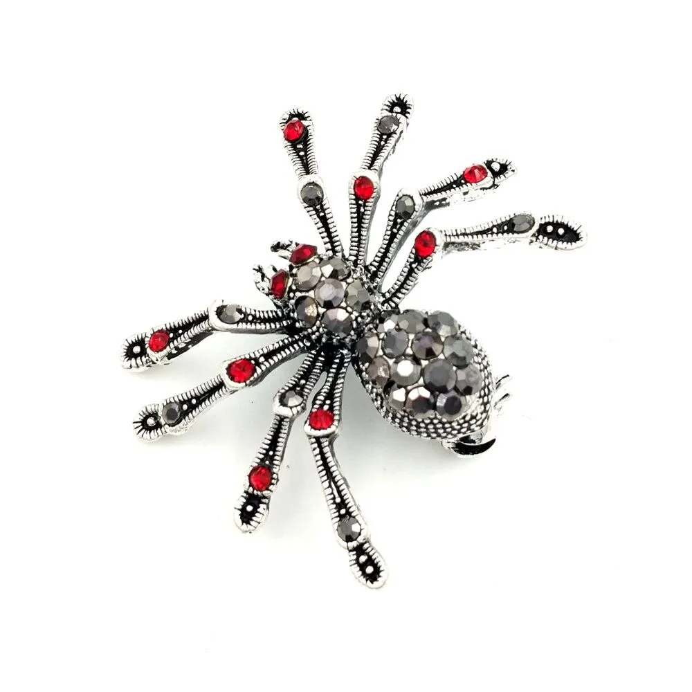 Jewelblings Punk Vintage 2 PCS Small 8- Legged Black Crystal Spider Brooches with Red Stone Halloween Pins for Unisex CostumeGift  Jewelry