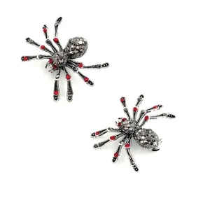 Jewelblings Punk Vintage 2 PCS Small 8- Legged Black Crystal Spider Brooches with Red Stone Halloween Pins for Unisex CostumeGift  Jewelry