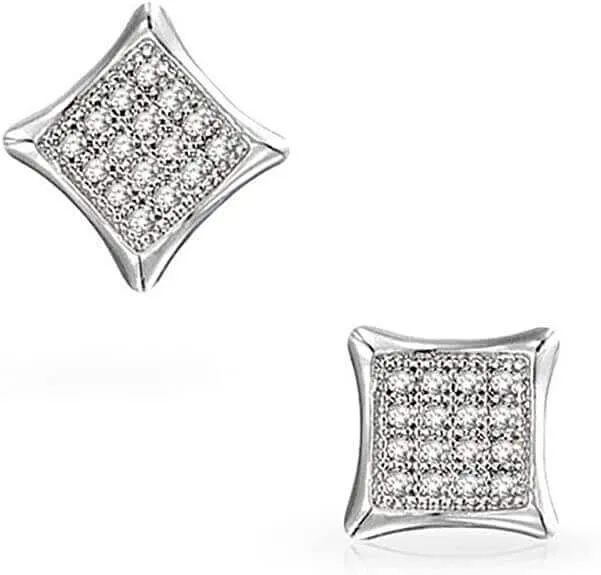 JewelMore 0.10 Carat (ctw) White Diamond Kite Shape Micro Pave Stud Earrings in 14K gold