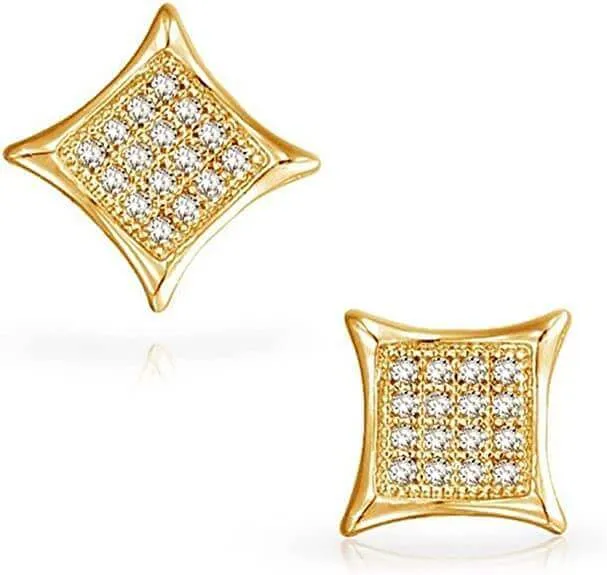 JewelMore 0.10 Carat (ctw) White Diamond Kite Shape Micro Pave Stud Earrings in 14K gold