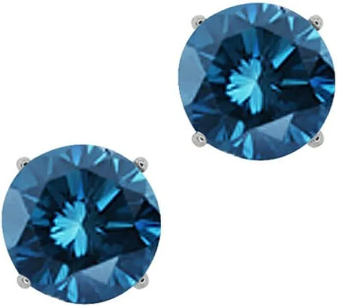 JewelMore 1/2cttw Blue Diamond Round Stud Earrings 14k in White Gold ( I1-I2 )