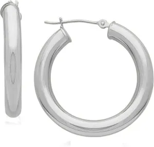 JewelMore 14k REAL White Gold 2mm Thickness Hinged Hoop Earrings - 10 Different Size Available (18)