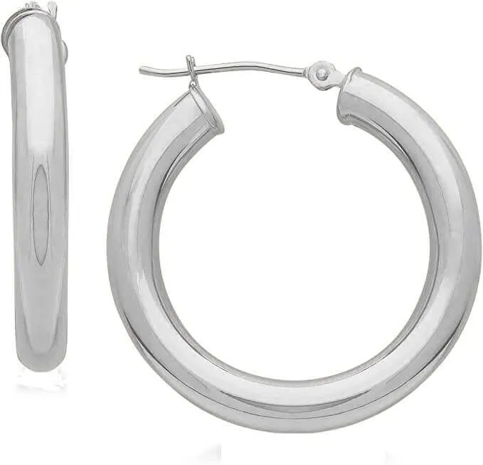 JewelMore 14k REAL White Gold 2mm Thickness Hinged Hoop Earrings - 10 Different Size Available (18)