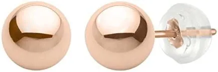 JewelMore 14k Rose Gold Ball Stud Earrings