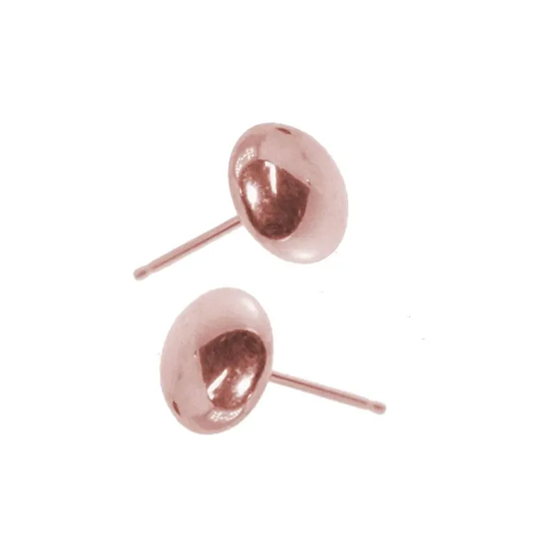 JewelMore 14K Solid Rose Gold Flat Ball Studs 3mm/ 4mm/ 5mm/ 6mm/ 7mm/8mm, Hollow Light Weight Plain Gold Ball Studs Earrings