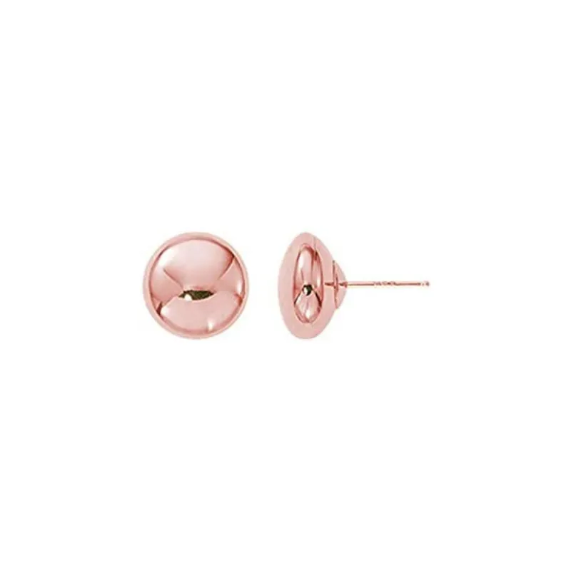 JewelMore 14K Solid Rose Gold Flat Ball Studs 3mm/ 4mm/ 5mm/ 6mm/ 7mm/8mm, Hollow Light Weight Plain Gold Ball Studs Earrings