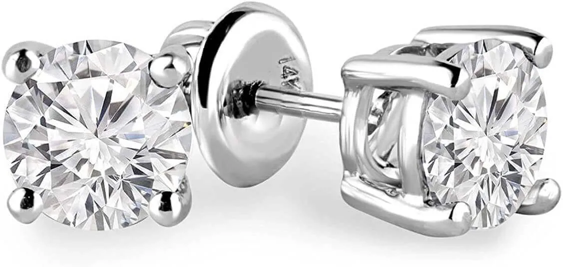 JewelMore 14K White Gold Solitaire Diamond Earrings (1/2 Ct tw, H-I/I1-I2)