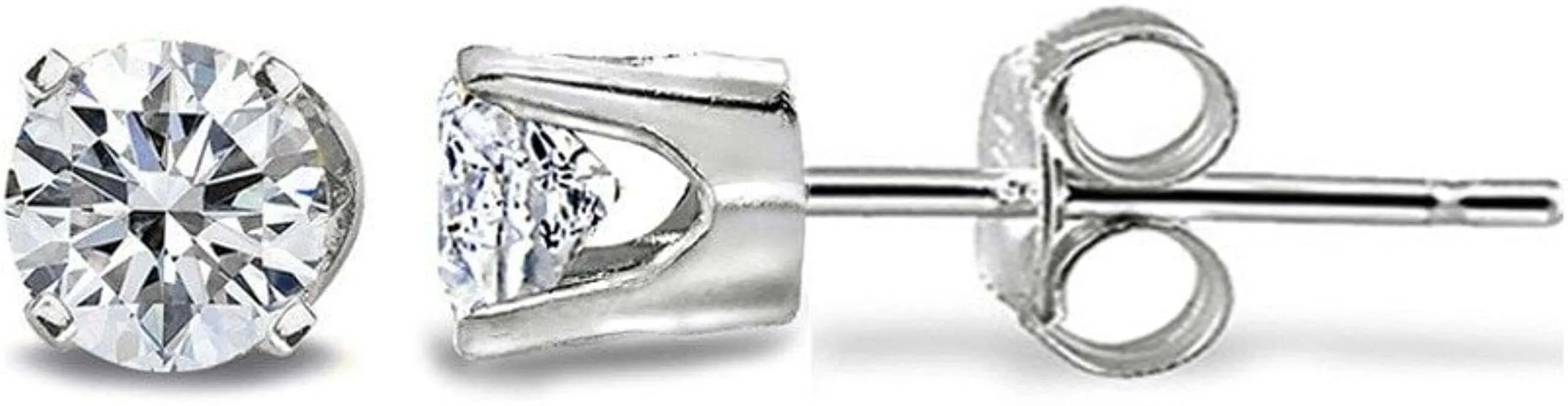 JewelMore 14K White Gold Solitaire Stud Diamond Earrings (1/3 Ct tw, GH/I1-I2)