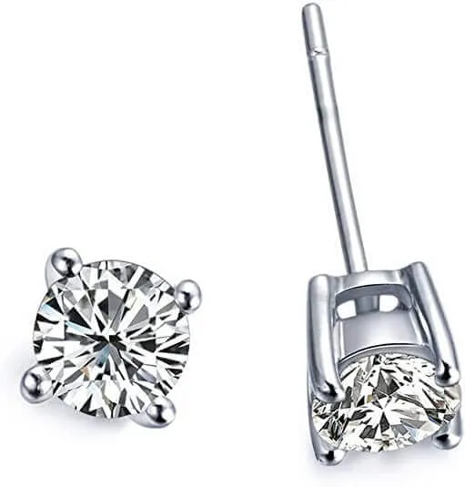 JewelMore 1/5 Carat TW Round Solitaire Diamond Stud Earrings for Women 14K Gold